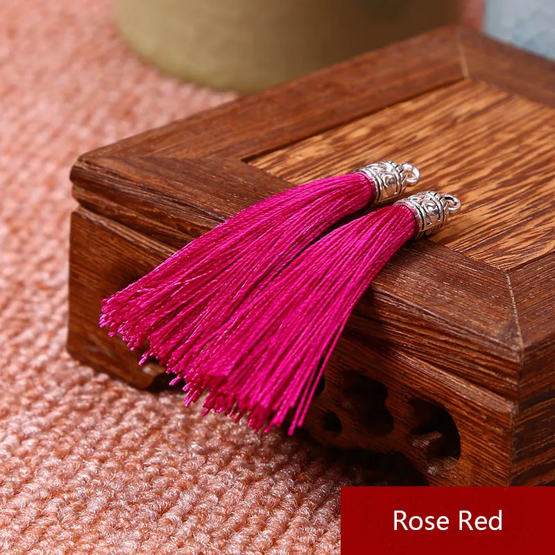 rose red 20 шт./лот 24 Цвета 6 см маленькие шелковая кисточка шнуры с металлические серьги колпачки кисточка подвесной кулон для самодельных украшений, украшения своими руками - Цвет: rose red