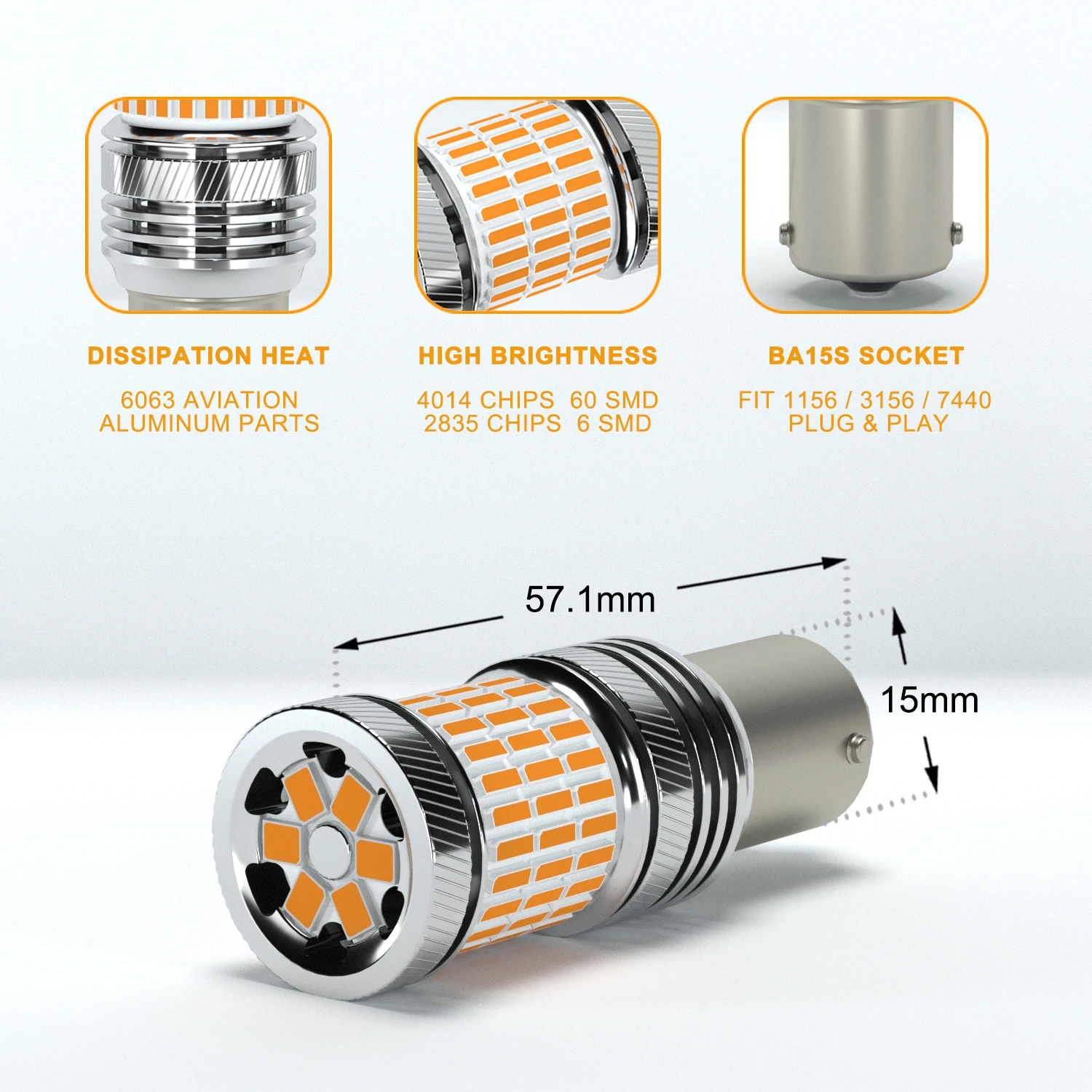 JIACHI 2PCS 1156 BA15S W21/5W LED Car Turn Singal Auto Blinker PY21W BAU15S 3156 7440 High Power No Error Yellow DC12V-24V Super - купить по