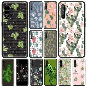 cute green cactus shockproof case for realme c3 8 pro bag fundas silicon soft black cover for realme 6 7 pro c21 shell coque tpu free global shipping