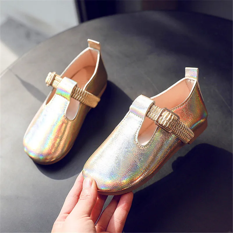 2020New золотого серебряного цвета для девочек в розовом цвете кожаные туфли школы