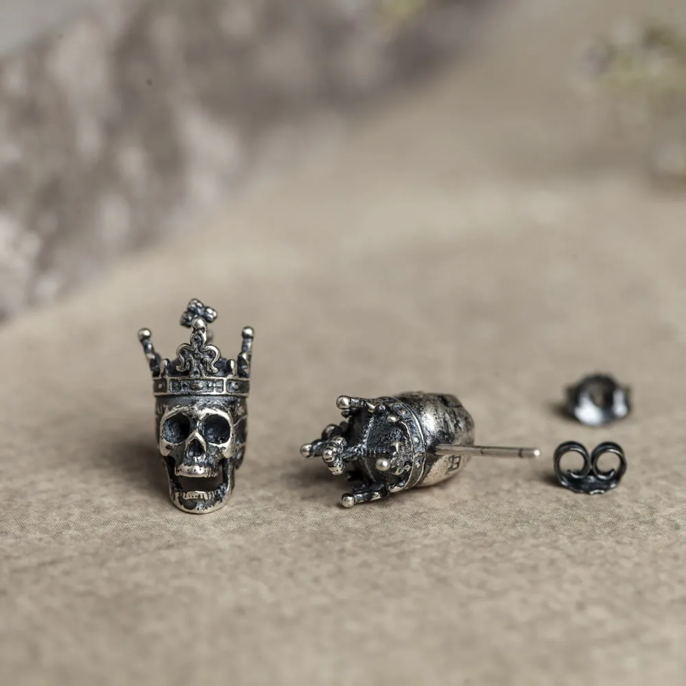

Silver 925 Women's Earrings Skull King Crown Stud Earrings For Women Party Wedding Jewelry 2022 Vintage Style One Pair Wholesale