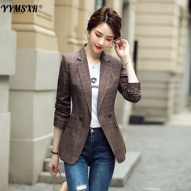 

Large Size Women's Suit High Quality Autumn and Winter 2022 Fashion Plaid Long Sleeve Ladies Blazer Office Elegant Slim Jacket