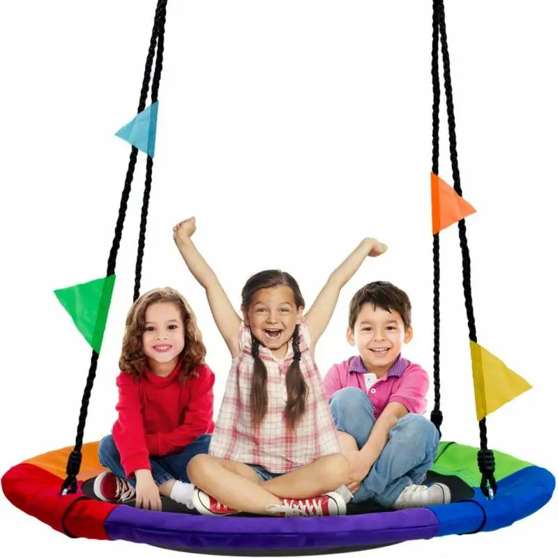 

Colorful Rainbow Children's Indoor/Outdoor Round Mat Saucer Swing 40