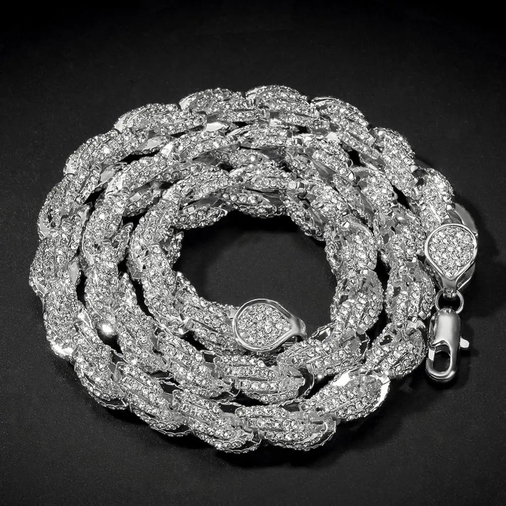 

2019 Men Hip hop Iced Out Bling chain Necklace pave setting Cubic Zirconia 9mm width Twist chains necklaces Hiphop jewelry gifts
