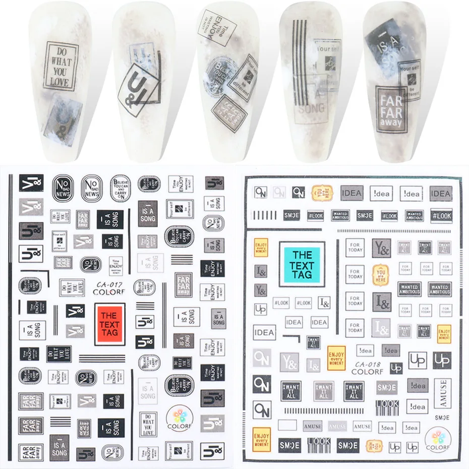 

3D Nail Sticker Self-adhesive Black Letters Heart Newspaper Decal Smile Love Nail Design Cool Manicure Decoration