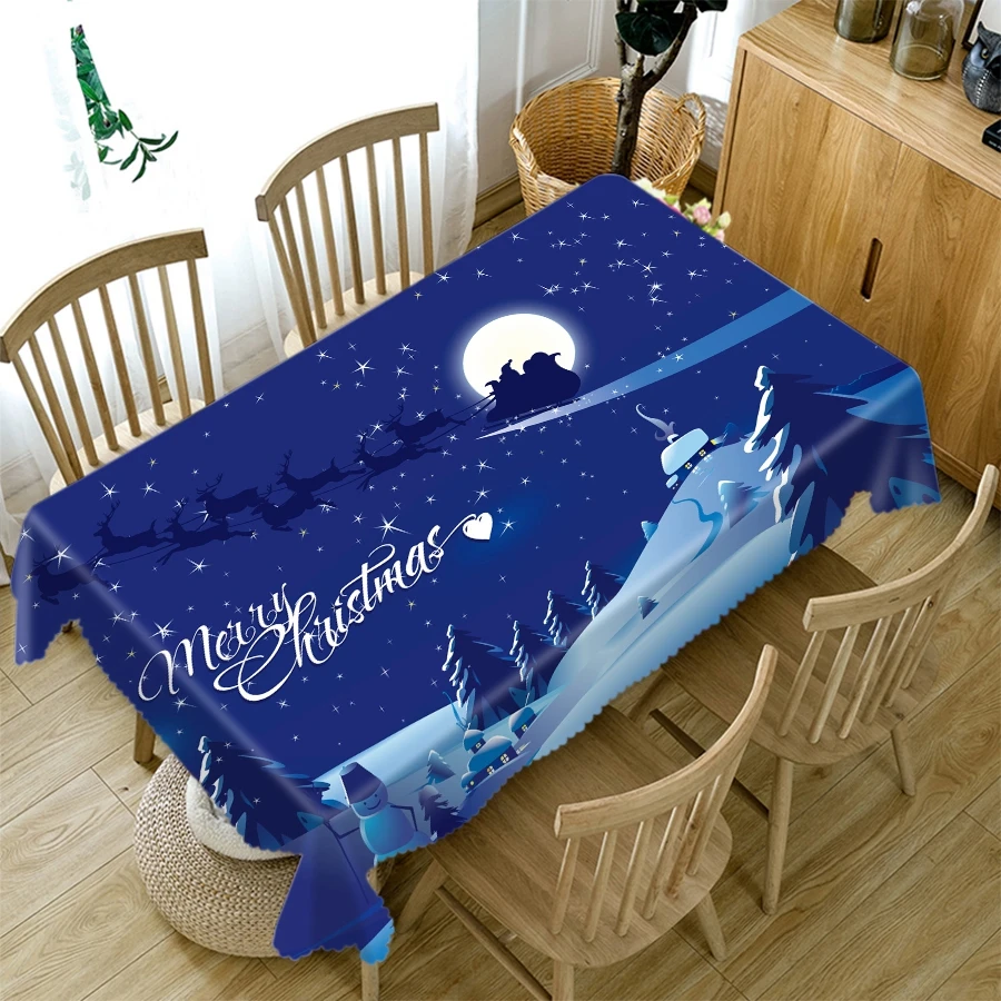 Home Christmas Party Decorations Tablecloth Blue Crystal Tree Pattern Thicken Cotton Rectangular Round 3d Table cloth | Дом и сад