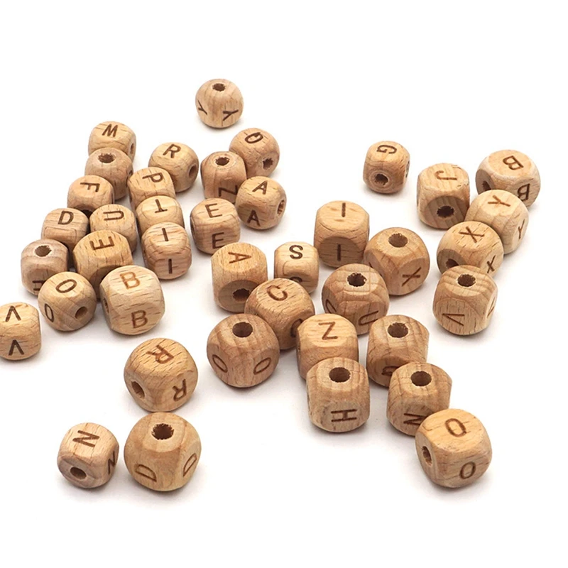 

Wooden Teether 26Pc Square Shape Beech Wood Letter Beads Diy Pacifier Chain Teether for Babies Teething Bead Kids Toy
