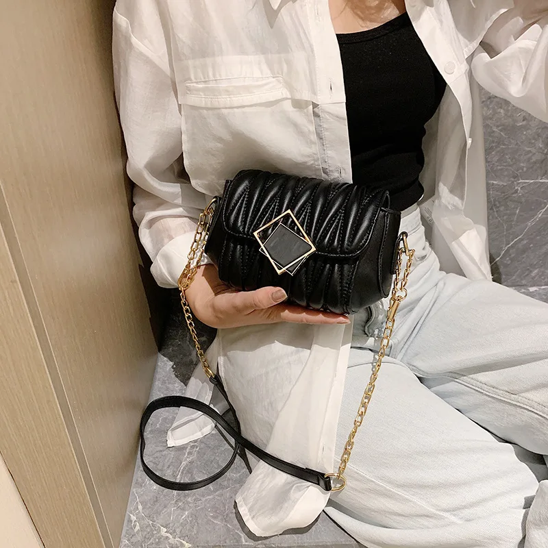 

womens handbags new simple backpack shoulder crossbody fashion metal lock fold women's embroidery chain bag purses