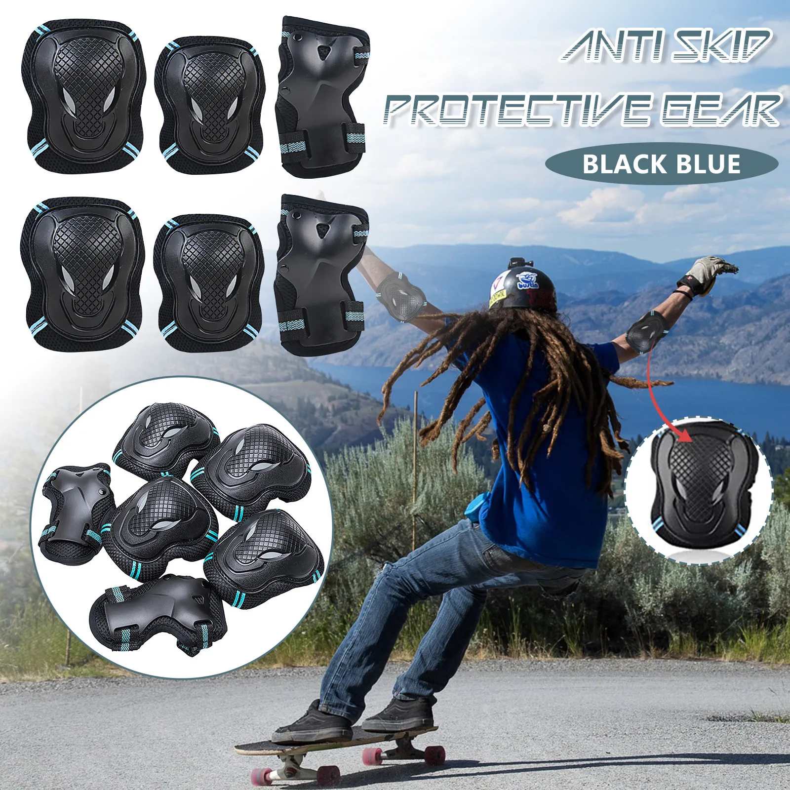 

6 Pieces/set Ski Skateboard Ice Roller Skating Protective Gear Elbow Pads Wrist Guard Cycling Knee Protector For Kids Men Women