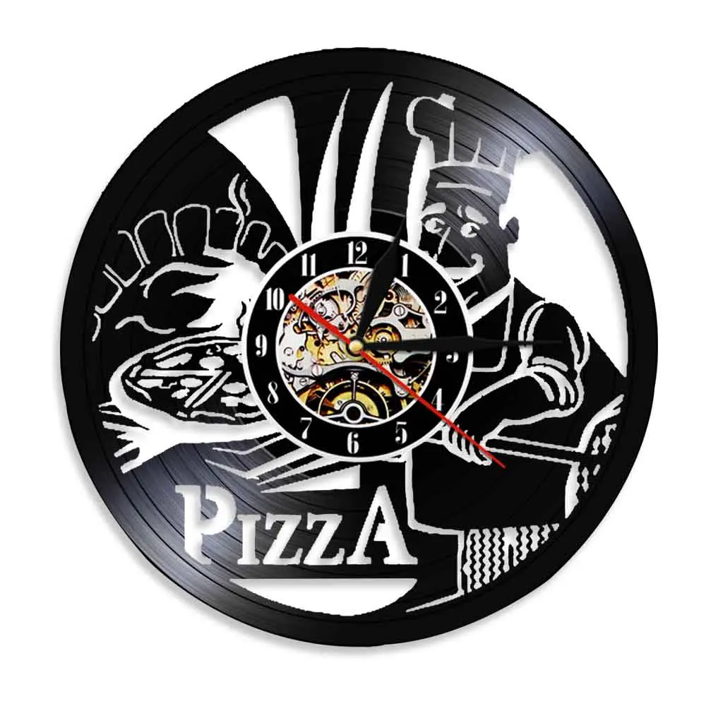 

Pizza Wall Clock Kitchen Pizza House Pizza Maker Vinyl Record Wall Clock with LED Night Light Pizzeria Gastronome Wall Sign Gift
