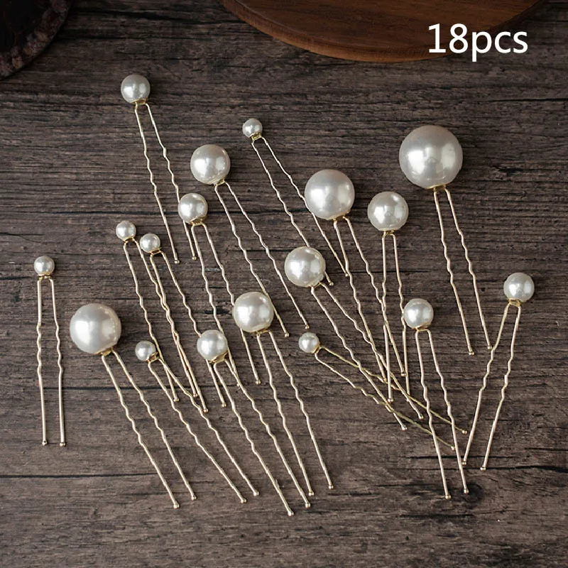 18pcs Handmade Pearl Hairpins Retro Hair U-Shaped Hair Pin Hair Sticks Headpeice Women Bride Wedding Dress Hair Jewelry VL