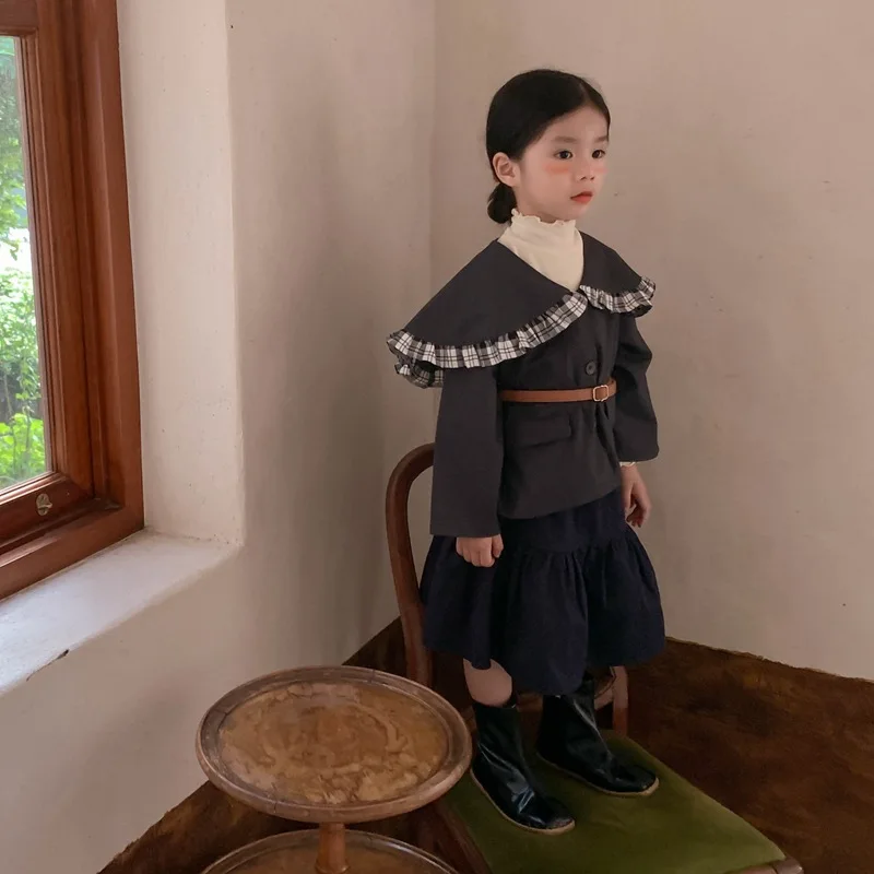 

Осень 2021, новинка, Детская короткая ветровка для девочек, большая винтажная куртка с отложным воротником для девочек из леса, осенняя одежда...