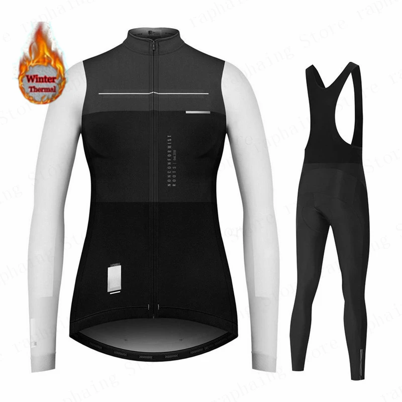 Набор женских велотопов и курток с термофлисом для зимнего периода Cycling Jersey Set Women Winter Thermal Fleece Jacket Lady Long Sleeve Sweatshirt Warm Riding Tops Female Bike Spain Uniform on.