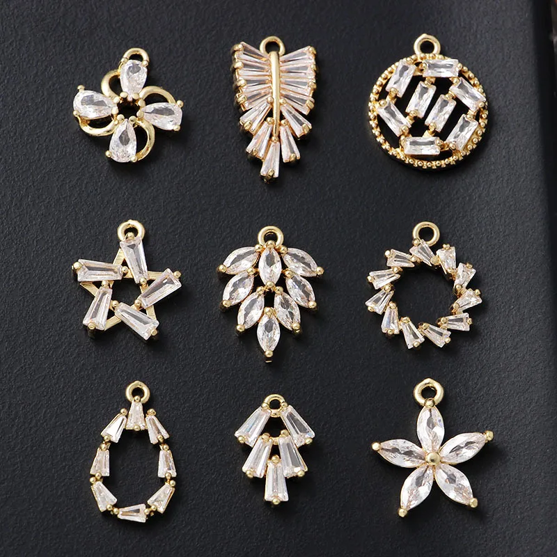

2 Pcs Christmas Pendant Copper-plated Gold Inlaid Zircon Flower-shaped Leaves DIY Buttons Earrings Necklace Jewelry Accessories