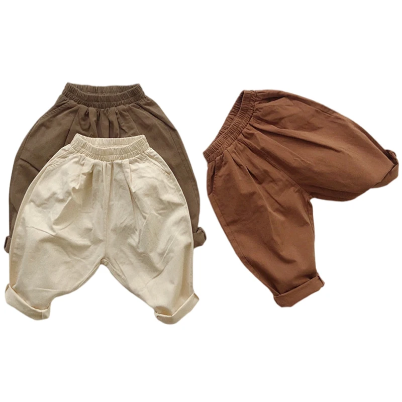 

2022 Autumn New Style Baby Trousers Toddler Boys Solid Color Harem Cotton Long Pants Infant Girls Loose Turnip Pants Clothes