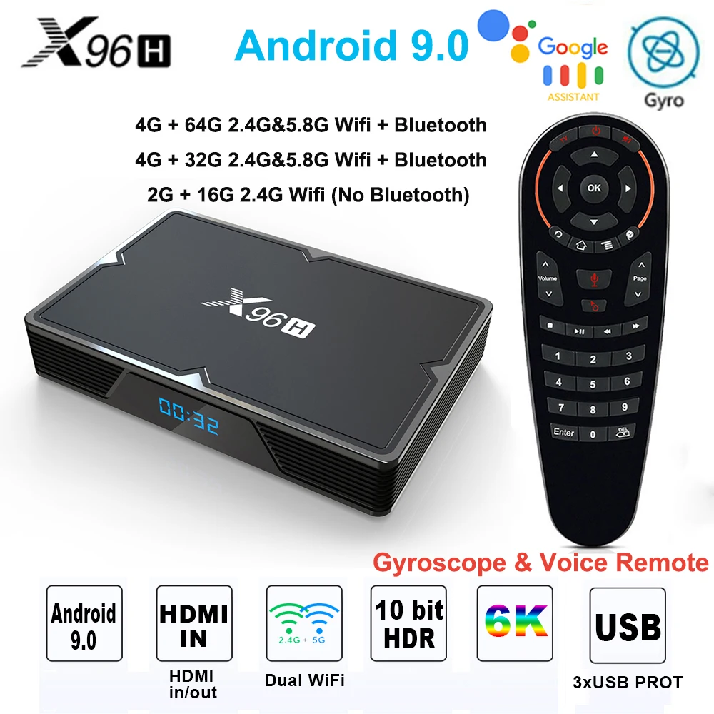ТВ приставка X96H Android 9 4G 32G 64G Allwiner H6 четырехъядерный 2,4G/5 GHz wifi Bluetooth 4,1 Google tv BOX HDMI 2,0 6K HD телеприставка X96