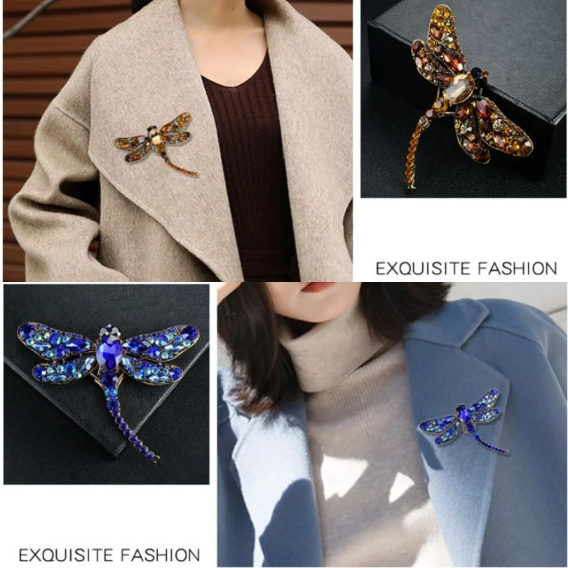 Винтажная брошь в виде стрекозы для женщин булавка с кристаллами модных