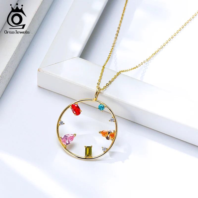 Женская позолоченная подвеска ORSA JEWELS большая круглая из серебра 2020 пробы с