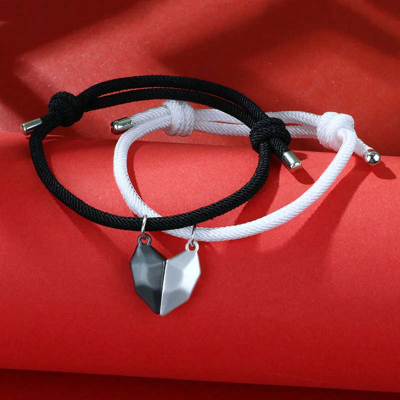 

2pcs Magnetic Couple Bracelet Stainless Steel Heart Pendant Charm Bracelets for Men Women Lover Friend Braid Rope Bracelets
