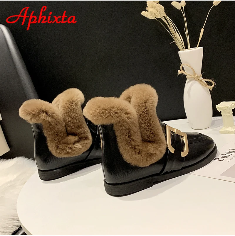 Aphixta; Новинка года; женские ботинки с пряжкой; женская кожаная обувь на меху; теплая плюшевая зимняя новая женская обувь; модные зимние ботинки