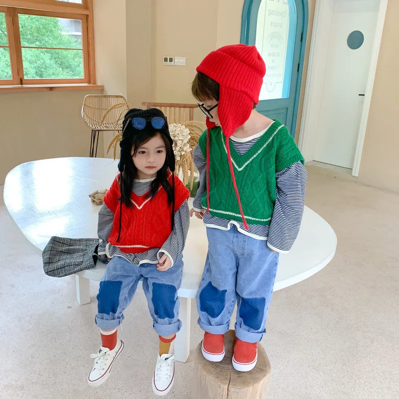 

New Autumn Boys Jeans Puer Color Casual Long Girls Denim Pants Fashion Jeans For Kids Children Clothes 1-6Y