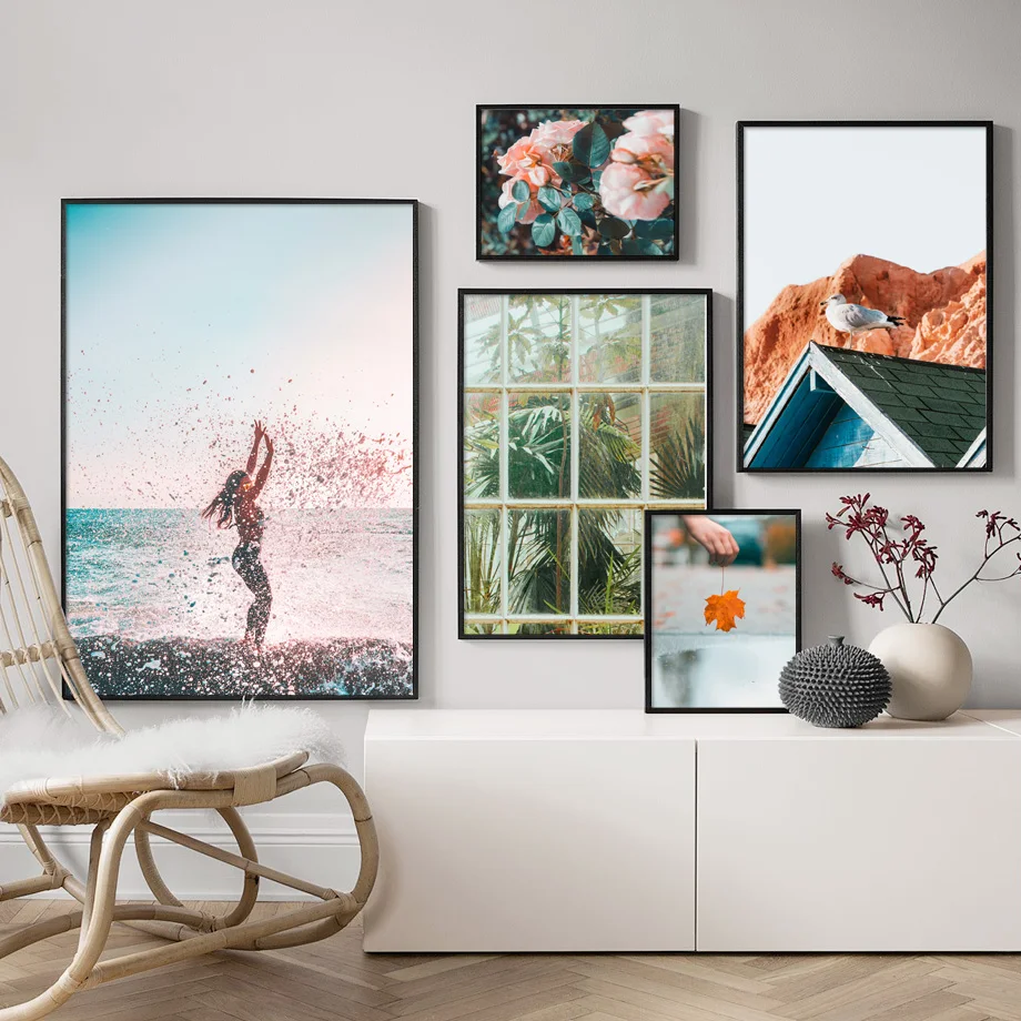 

Wall Art Canvas Painting Rose Maple Leaf Surfing Girl Nordic Posters And Prints Landscape Wall Pictures For Living Room Decor