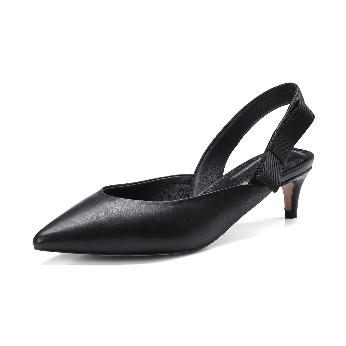 

New comfortable cowhide women's shoes in spring and summer of 2020 pointed thin medium heeled shoes with bow and strap