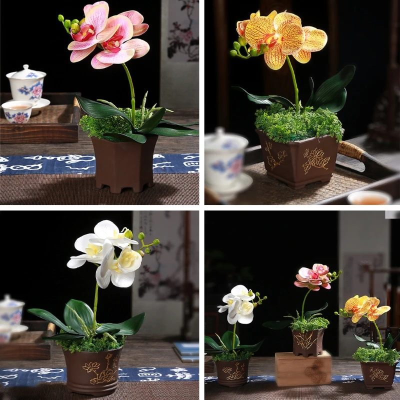 

Искусственный цветочный горшок фаленопсис, настольное украшение для дома вечерние НКИ, свадьбы, цветочное украшение