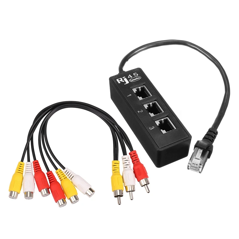 

LBER 1 Pcs 3 RCA Male to 6 RCA Female TV DVD Video Adapter & 1 Pcs RJ45 Male to 3 RJ45 Female Port Network Extender Cable