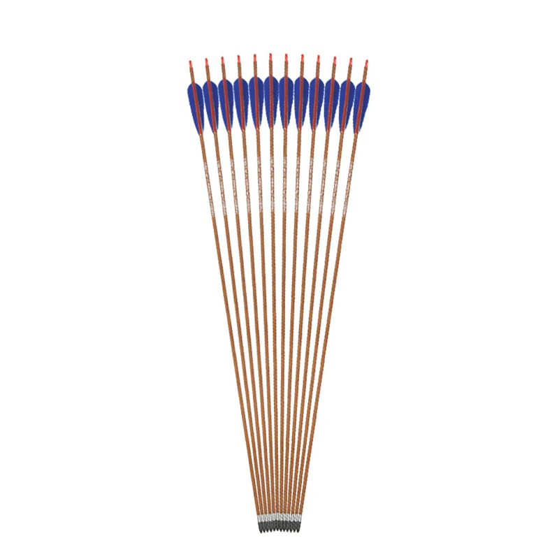

35 Inches Spine 600 Carbon Arrows Wiht Wood Grain Changeable Head for Outdoor Archery Hunting Shooting