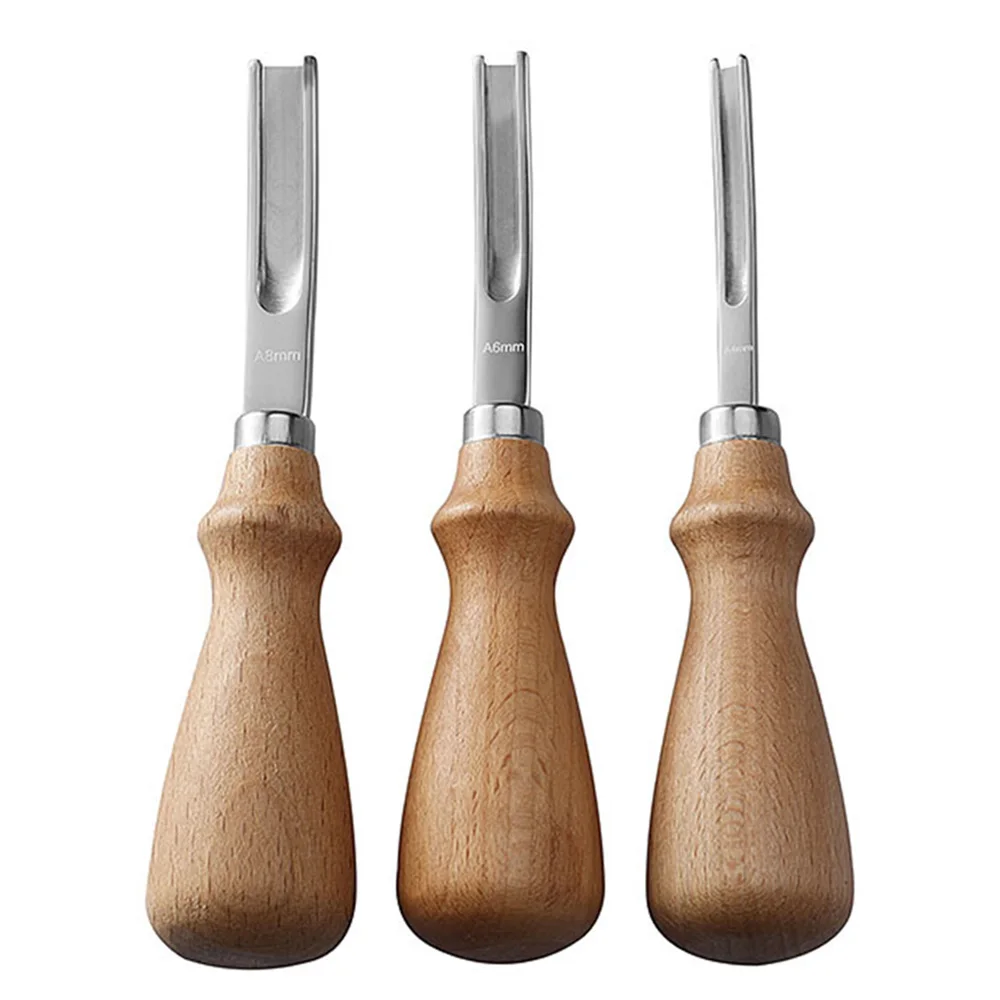 

3 size Practical Leather Craft Edge Beveler Skiving Beveling Knife DIY Cutting Hand Craft Tool with Wood Handle A4mm A6mm A8mm