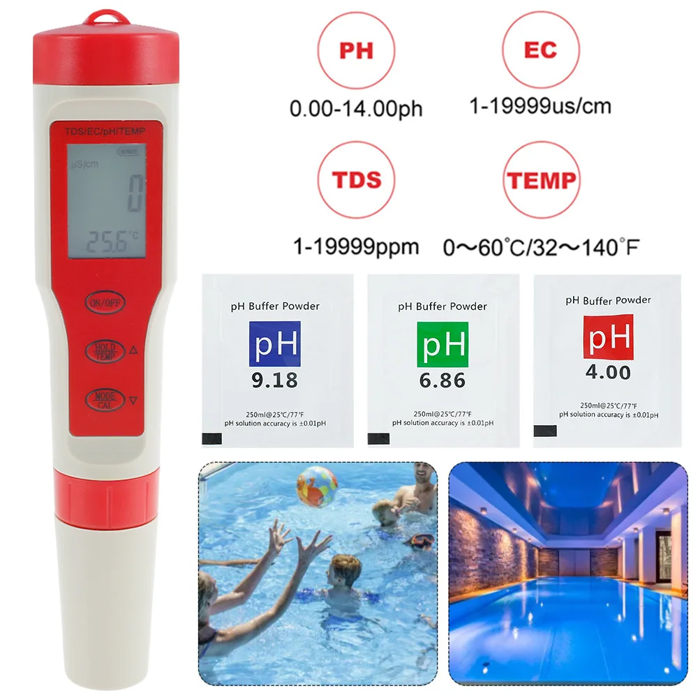 

4 в 1 измеритель PH 0,01 PH TDS EC Высокоточный тестер качества воды диапазон измерения 0-14 PH подходит для аквариума бассейна