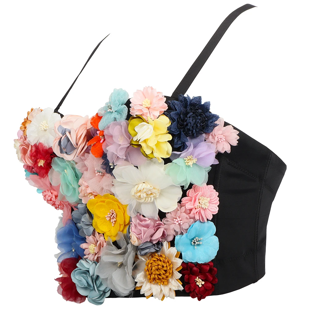 Sexy Small Sling Bra Wrap Chest Mixed Color Flower Nightclub Party Can Wear Suspender DB961