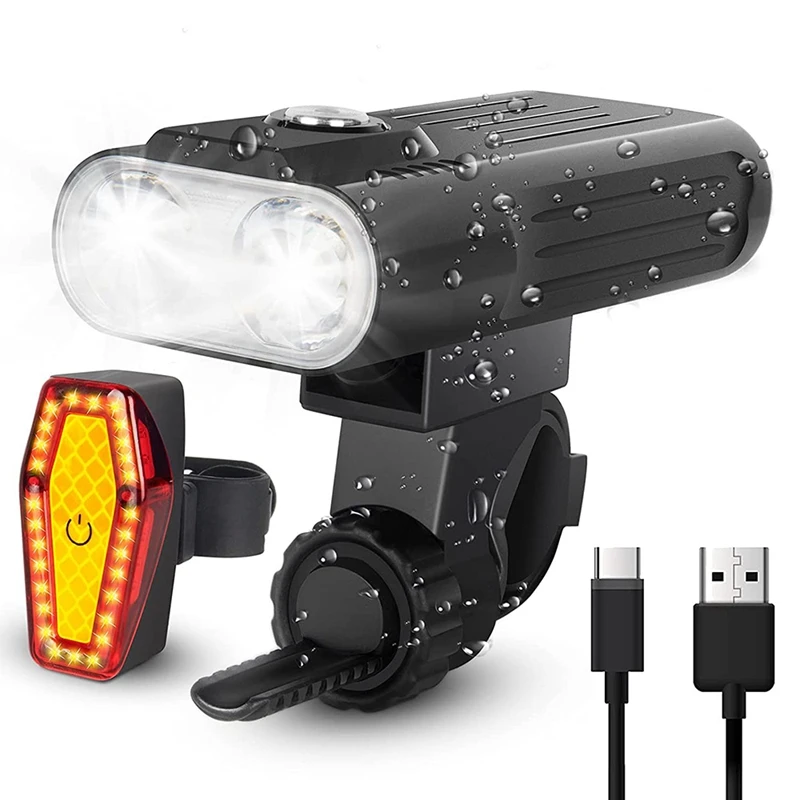 

USB Rechargeable Bike Lights Set - 1200 Lumen Bicycle Light Front and Back, 12 Light Modes Bike Headlight and Taillight