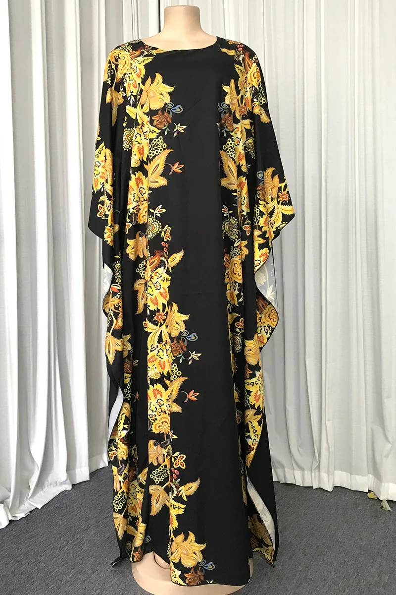 

African Abaya Print Floral Dashiki Dress Long Bat Sleeve Abaya Hijab Muslim Bazin Design Long Maxi Robe Gowns Riche Sexy Lady