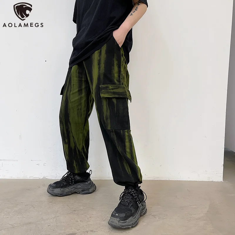 

Aolamegs Tie-dye Pants Men Sweatpants High Street Cargo Pants Harajuku Hip Hop Streetwear Distressed Retro Trousers Men Clothing