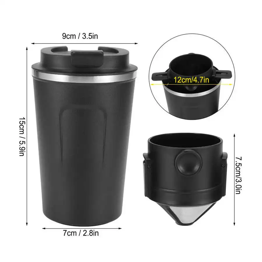 

380ml Portable Stainless Steel Vacuum Coffee Cup Mug with Coffee Filter Milk Cup for Home Office Travel Cafeteira Cup