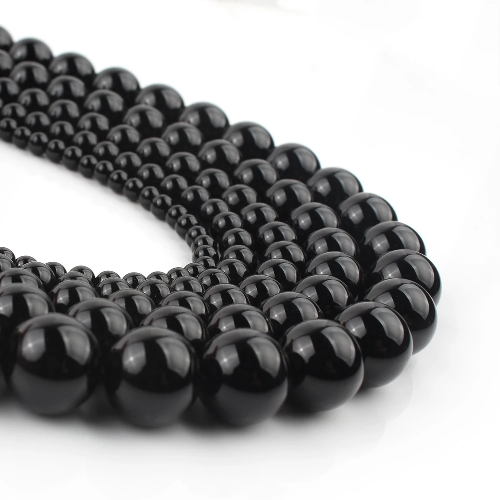 Круглые бусины-разделители из натурального гладкого черного агата Оникс Камень