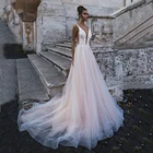 Женское ТРАПЕЦИЕВИДНОЕ свадебное платье, привлекательное фатиновое платье с глубоким V-образным вырезом, модель 2020 года