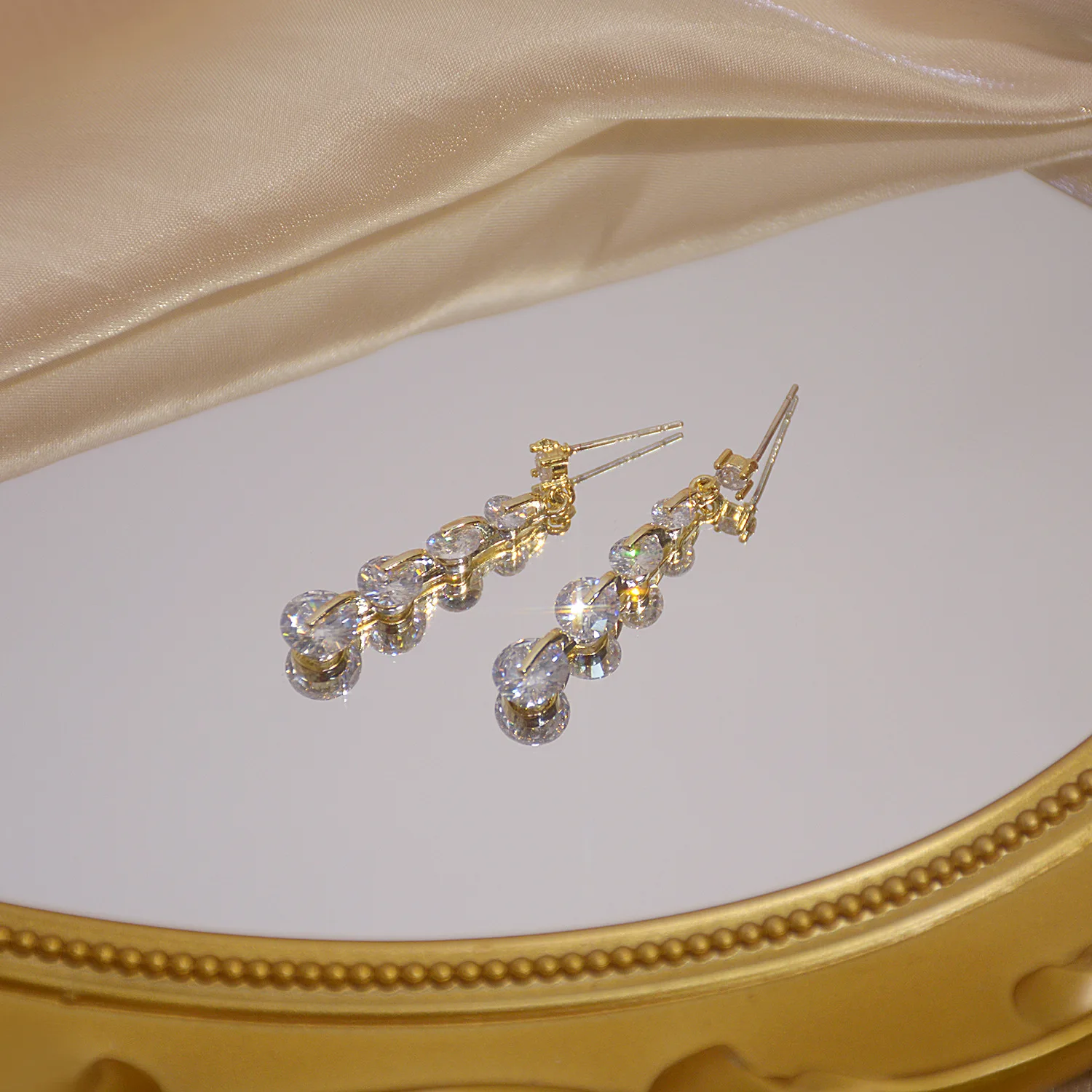 

Ins Hot Sale Luxury 14K Real Gold Water Drop Long Stud Earrings for Women Cubic Zircon ZC Earrings