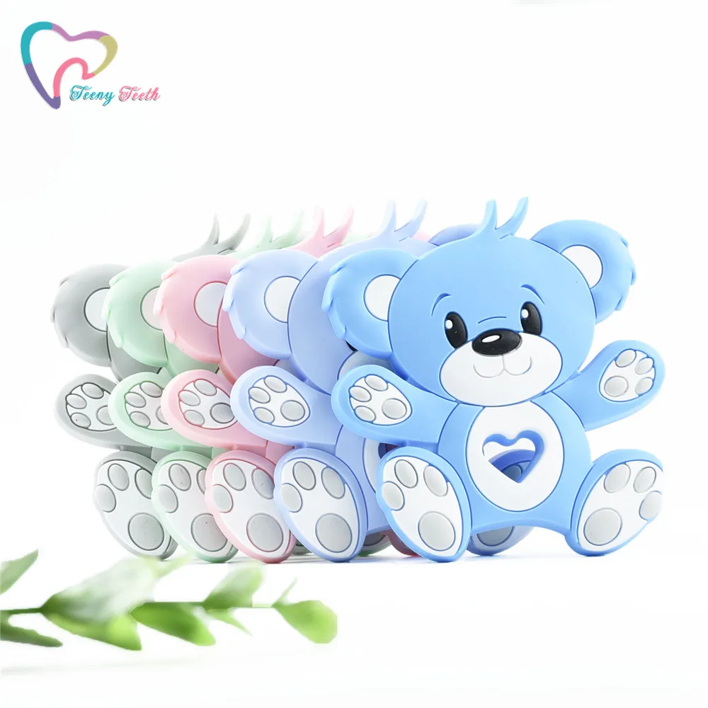 Mordedor de silicona con dise&ntilde;o de oso de dibujos animados para beb&eacute;, colgante para dentici&oacute;n, collar, accesorio sin BPA, regalo para reci&eacute;n nacido, 10 Uds.-2