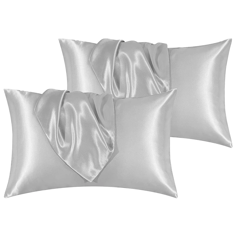 

2PCS Emulation Pillowcase Decorative Soft Satin Pillow Covers Envelope Closure Hair Skin Solid Color Comfortable Bedding