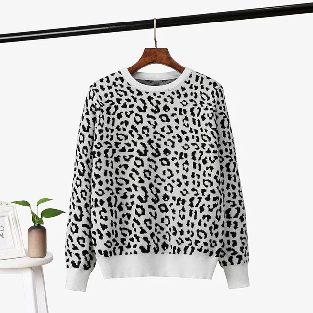 

korean jumper Autumn winter Knitted Sweater Women oversized sweaters female leopard jacquard fashion wool blends pullover2021