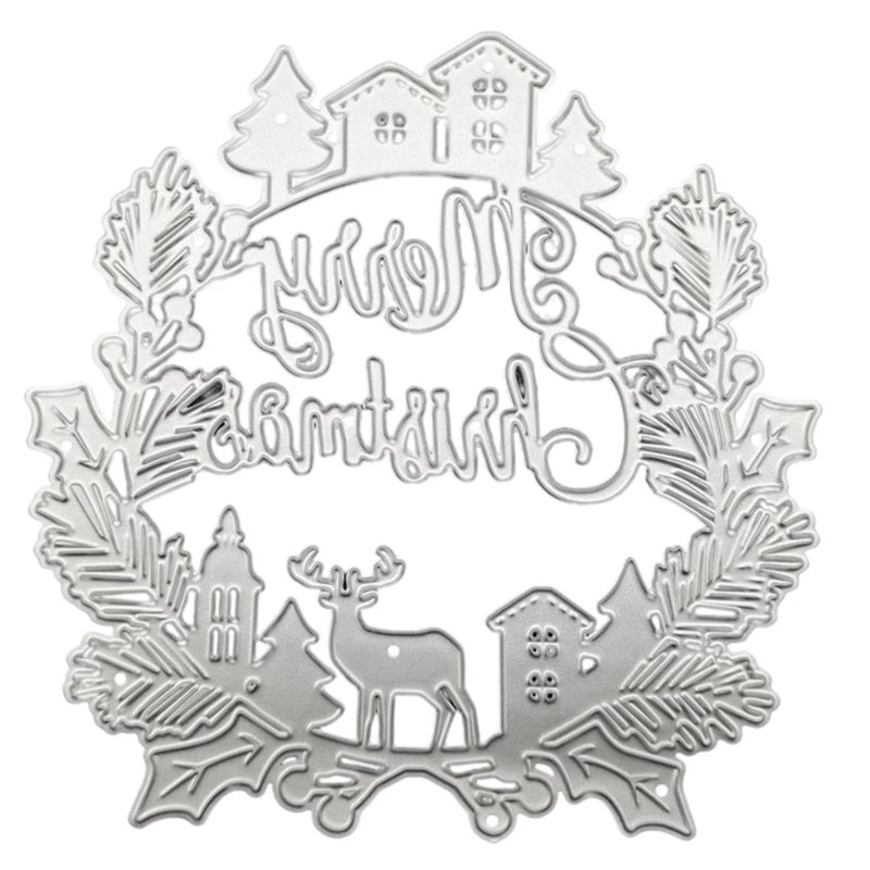 

Счастливого Рождества венок металлические режущие штампы фотоальбом бумажные карты шаблон форма тиснение крафтовое украшение