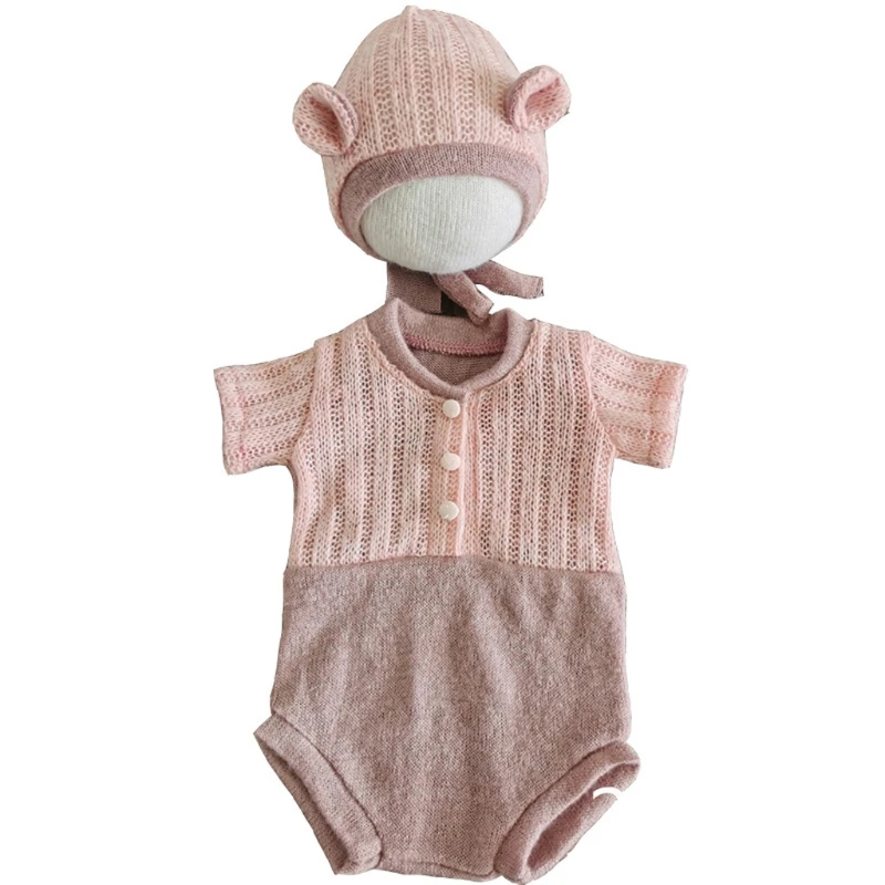 

2Pcs Newborn Romper Photography Props Outfits Bodysuit with Bonnet Baby Photography Props
