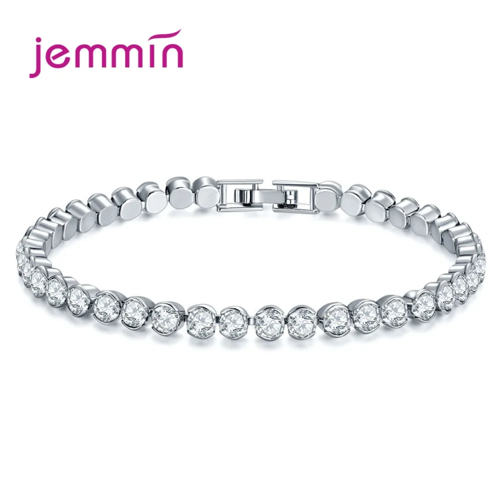 

Simple Fashion Rhinestone Bracelets Sparkling CZ Crystal 925 Silver Handmade Wedding Engagement Jewelry for Bride Bridesmaid