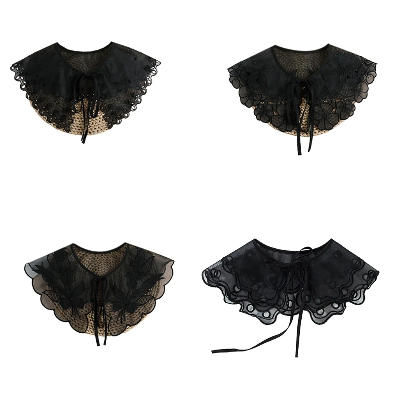 

Fake Collar Women Detachable Collars for Women False Collar Embroidery Floral Lolita Lapel Half Shirt Shawl 35EF