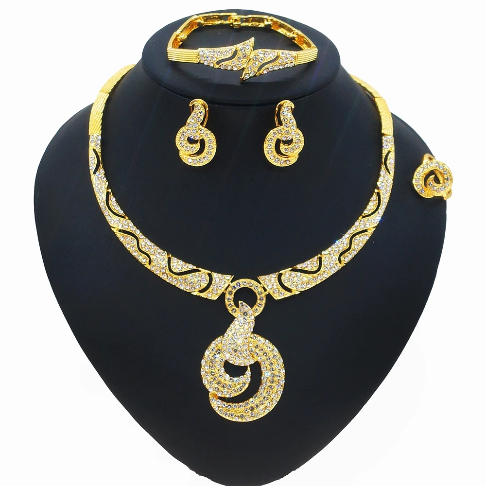 

Yulaili 24K Дубай позолоченный Классический Новый дизайн свадебные подарки кристаллическое золотое ожерелье серьги браслет кольцо ювелирный н...