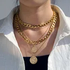 Чокер DIEZI многослойный Женский, цепь в стиле хип-хоп, винтажное ожерелье с резной подвеской в виде монеты, массивное Ювелирное Украшение для девушек и женщин