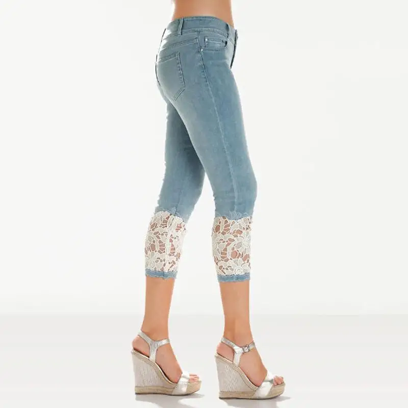 Korean Vinage Lace Women's Jeans Cropped Trousers Spring Summer Embroidery Push Up Pants Sexy Ladies Plus Size 3XL | Женская одежда